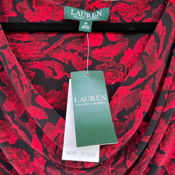 NWT Ralph Lauren Cowl Neck Jersey Sheath Floral Midi Dress Size 10 Cocktail Red - Picture 8 of 9